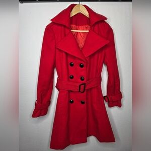 Women’s Red Double-Breasted Trench Coat with Belt